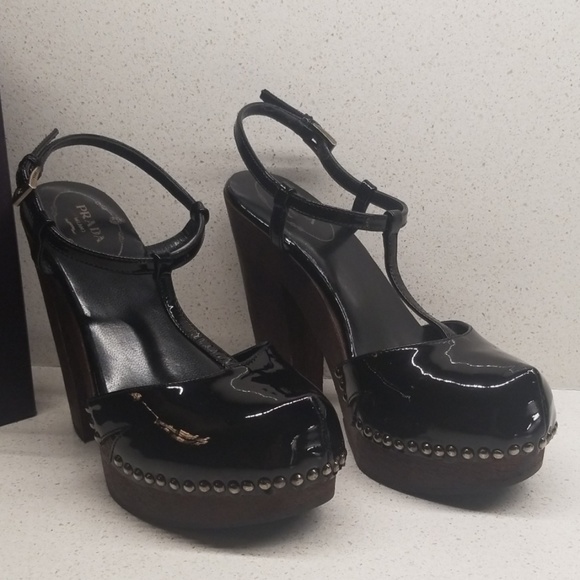 Prada Shoes - PRADA black patent leather clogs (size 5 - 5.5)